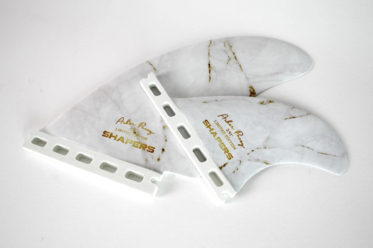 Asher Pacey: 5.55" Fibreglass Twin Fin Set - White Gold 2 Asher Pacey: 5.55" Fibreglass Twin Fin Set - White Gold - Image 2