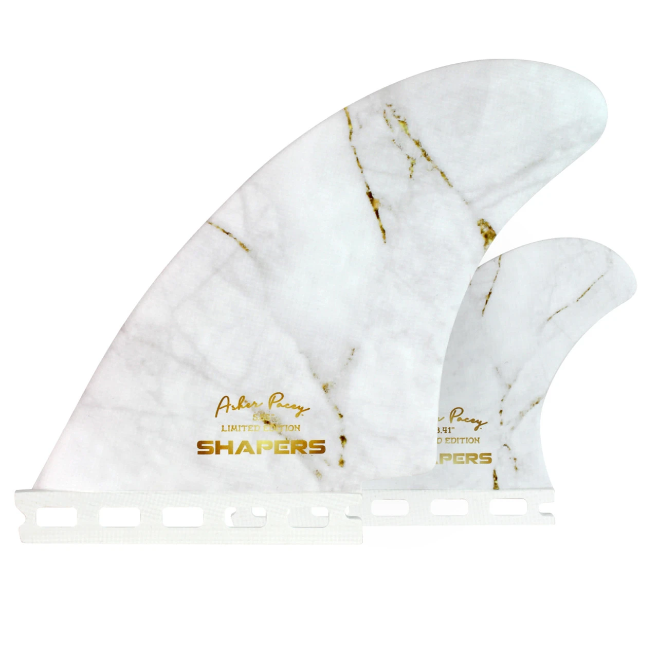 Asher Pacey: 5.55" Fibreglass Twin Fin Set - White Gold 1 Asher Pacey: 5.55" Fibreglass Twin Fin Set - White Gold