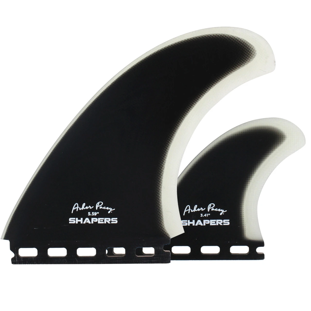 Asher Pacey 5.59" Twin Fin Set - Black Clear 1 Asher Pacey 5.59" Twin Fin Set - Black Clear