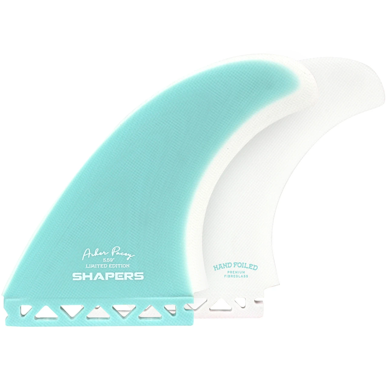Asher Pacey 5.59" Twin Fin Set - Teal White 1 Asher Pacey 5.59" Twin Fin Set - Teal White
