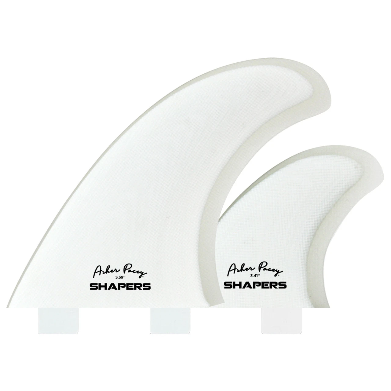 Asher Pacey 5.59" Twin Fin Set - White Clear 1 Asher Pacey 5.59" Twin Fin Set - White Clear