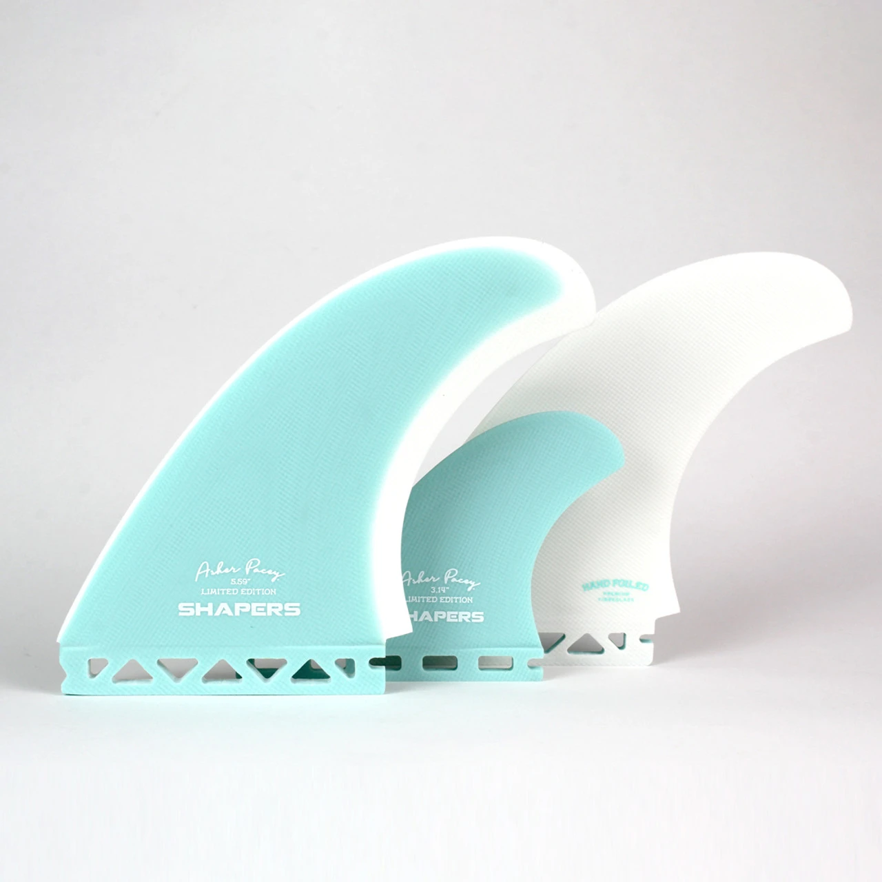 Asher Pacey 5.79" Twin Fin Set - Teal White 2 Asher Pacey 5.79" Twin Fin Set - Teal White - Image 2