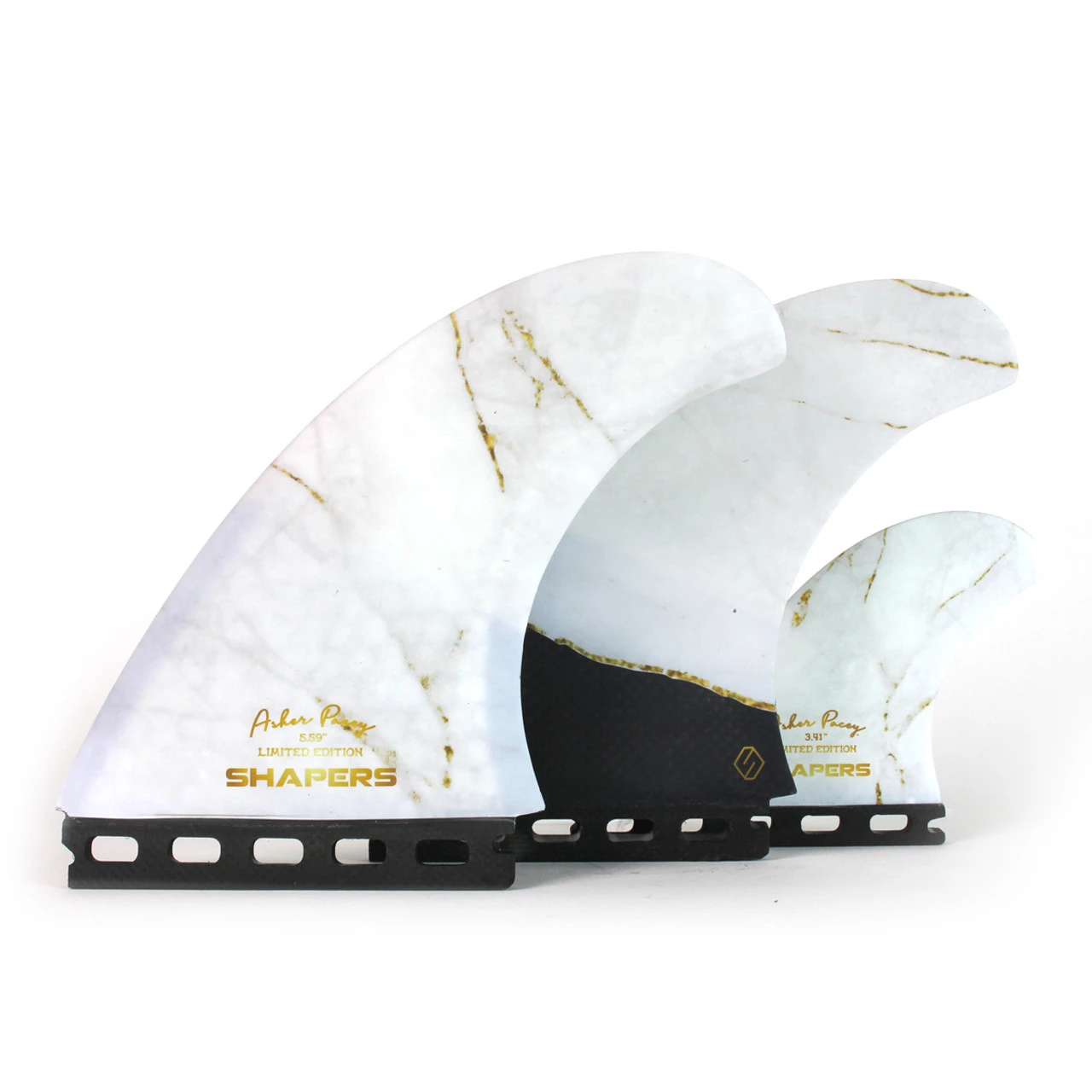 Asher Pacey 5.59" Carbon Stealth Twin Fin Set - White Gold 2 Asher Pacey 5.59" Carbon Stealth Twin Fin Set - White Gold - Image 2